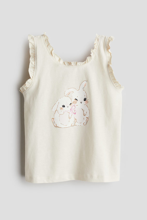 H&M Frill-trimmed Vest Top Light Beige/bunnies