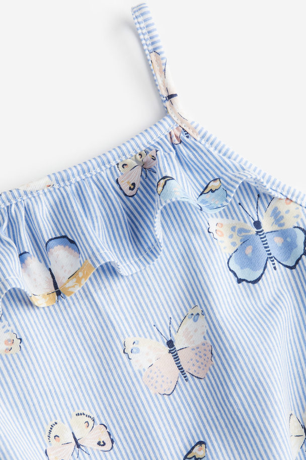 H&M Jumpsuit Met Volant Blauw/vlinders