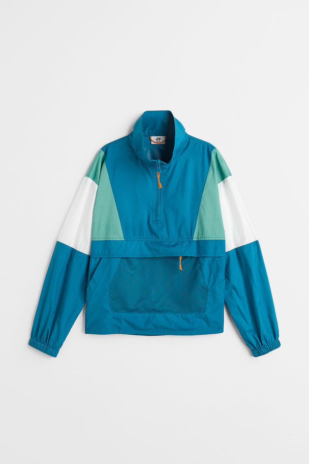 H&M Windproof Popover Jacket Blue/block-coloured