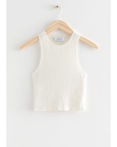 Knitted Silk Blend Cropped Tank Top Cream