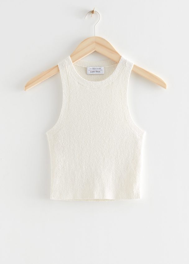 & Other Stories Knitted Silk Blend Cropped Tank Top Cream