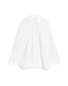 Gesmoktes Hemd aus Lyocell-Mischung Weiß