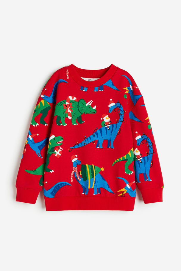 H&M Sweater Helderrood/dinosaurussen