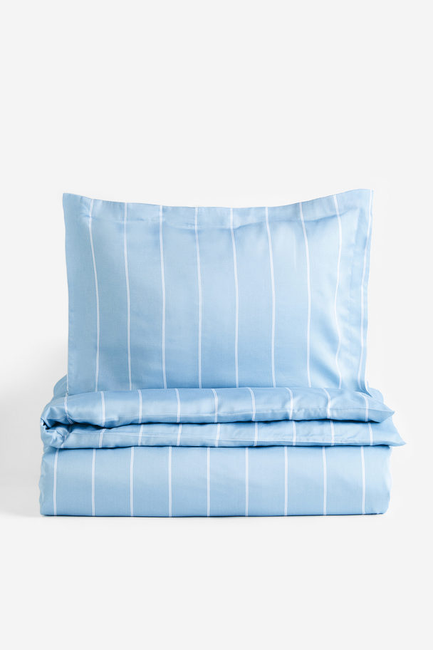 H&M HOME Viscose Single Duvet Cover Set Light Blue/striped