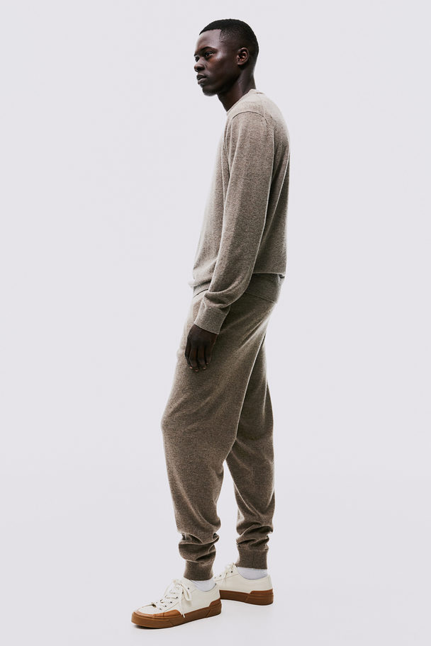 H&M Regular Fit Wool-blend Fine-knit Joggers Dark Beige