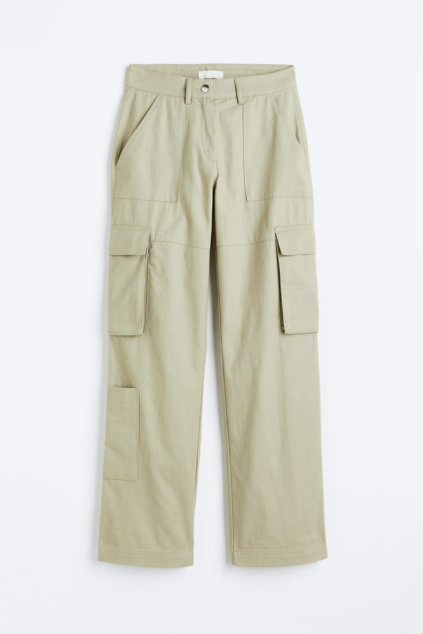 H&M Straight Cargo Trousers Green-beige