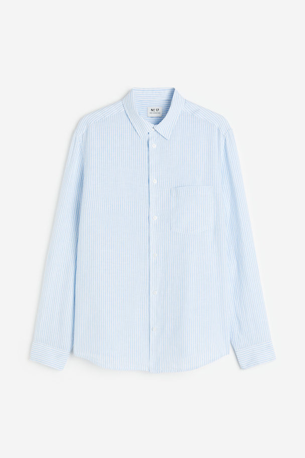 H&M Regular Fit Linen Shirt Light Blue/white Striped
