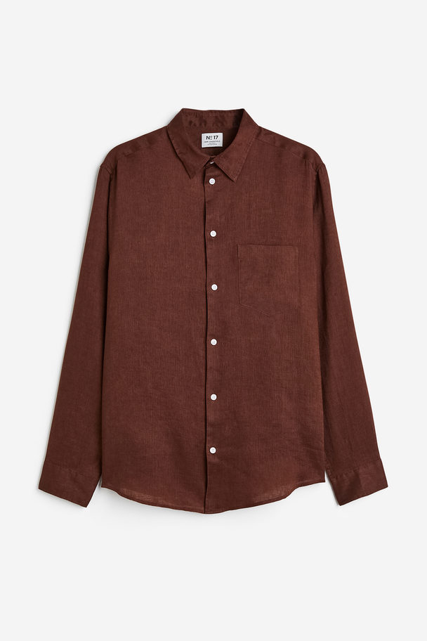 H&M Regular Fit Linen Shirt Brown