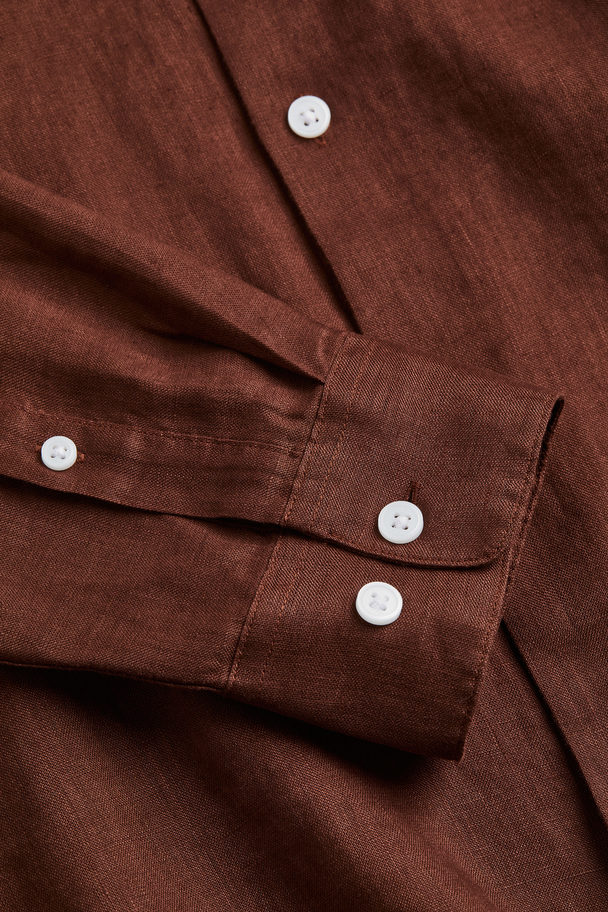 H&M Regular Fit Linen Shirt Brown