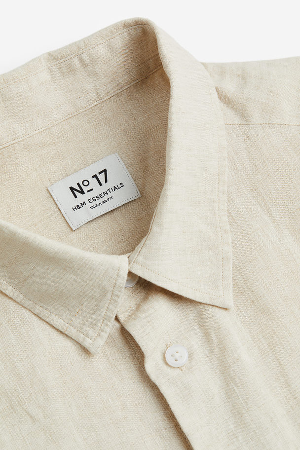 H&M Regular Fit Linen Shirt Light Beige