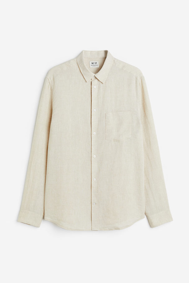 H&M Regular Fit Linen Shirt Light Beige