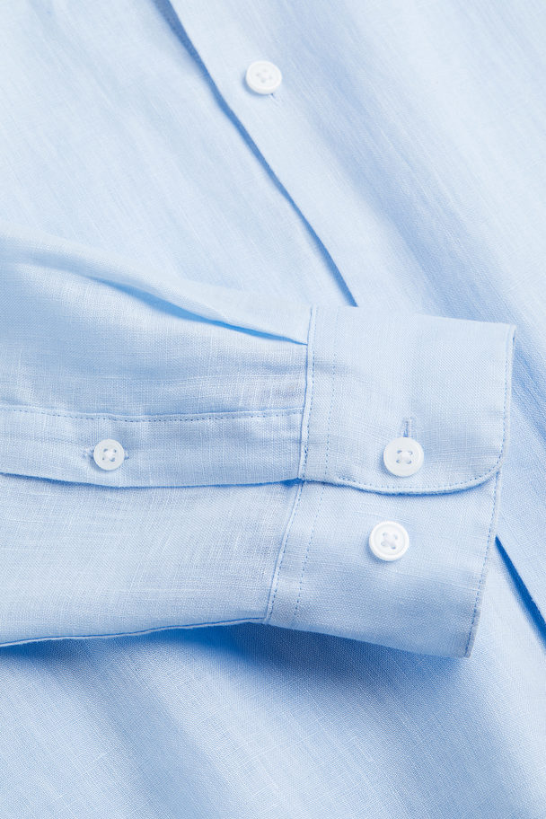 H&M Linnen Overhemd - Regular Fit Lichtblauw