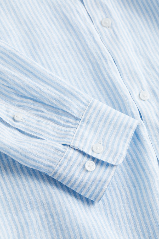 H&M Leinenhemd Regular Fit Hellblau/Weiß gestreift
