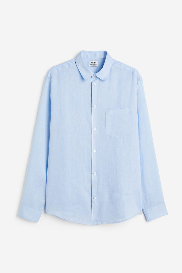 H&M Linnen Overhemd - Regular Fit Lichtblauw