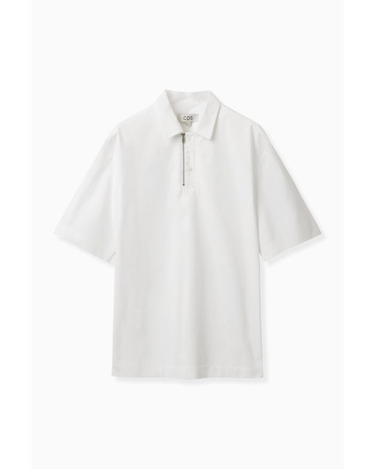 COS Relaxed-fit Half-zip Polo Shirt White