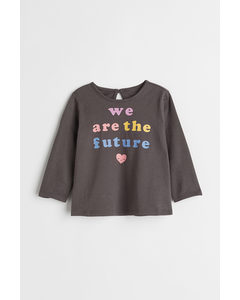 Top Met Print Donkergrijs/we Are The Future