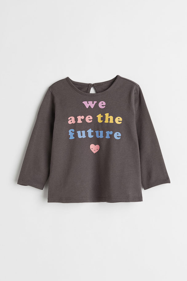 H&M Top Met Print Donkergrijs/we Are The Future
