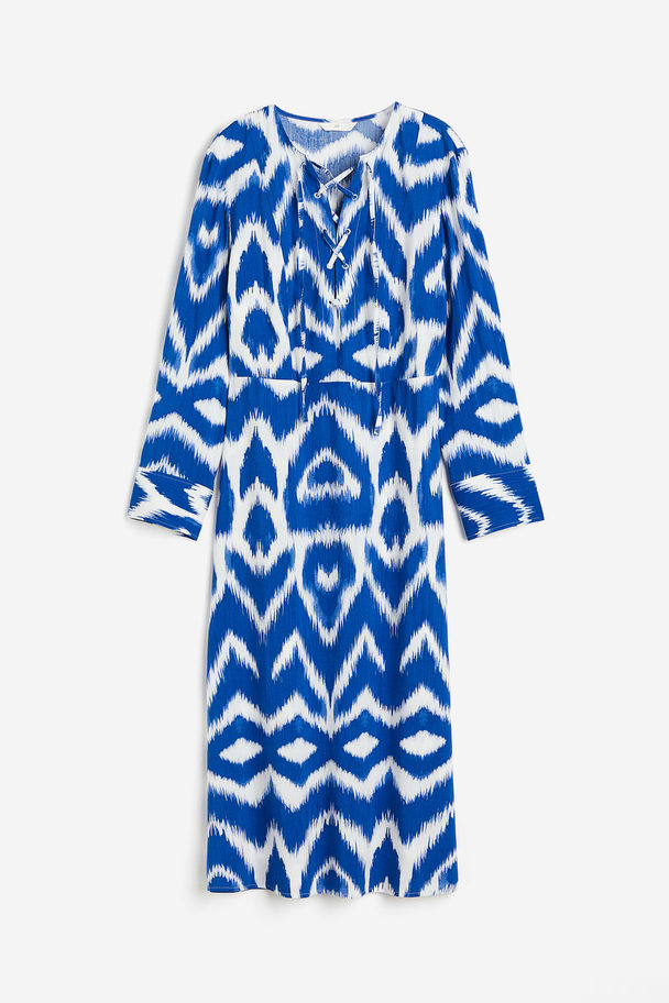 H&M Lace-up Dress Bright Blue/patterned