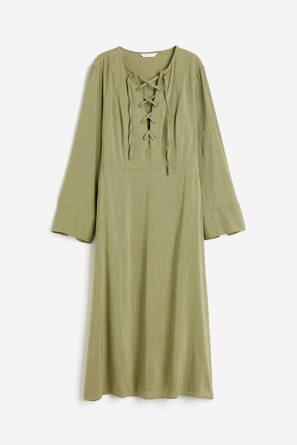 H&M Kleid mit Schnürung Khakigrün