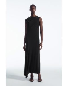 Asymmetric Cowl-neck Maxi Dress Black