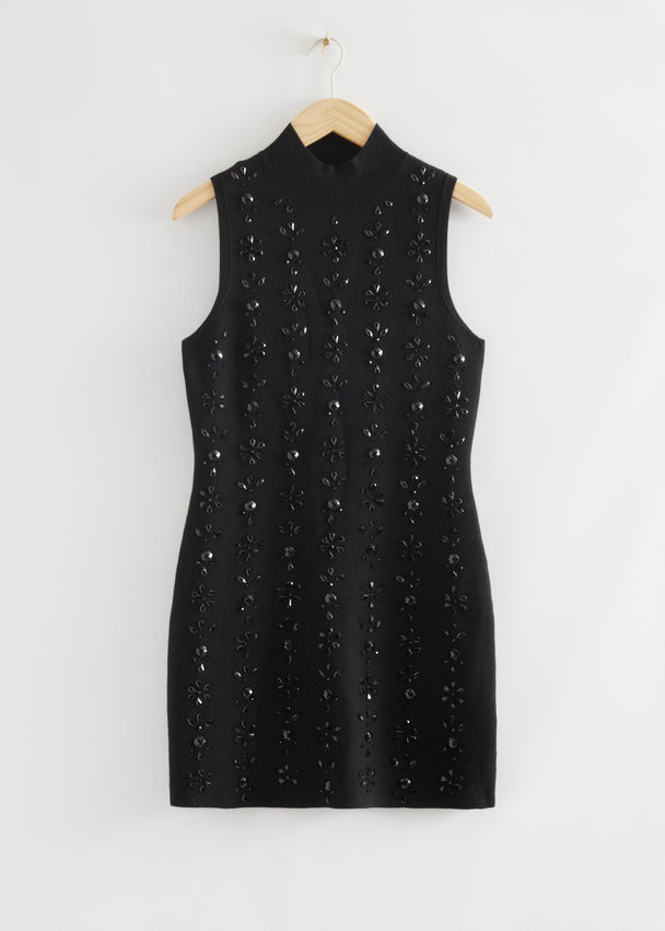 & Other Stories Bead Embellished Mini Dress Black