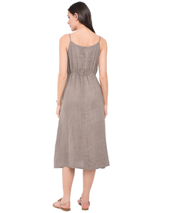 Long Strapped Dress With Front Lacing And Pockets