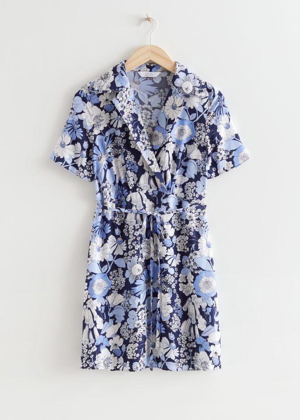 & Other Stories Printed Collared Mini Dress Blue Florals