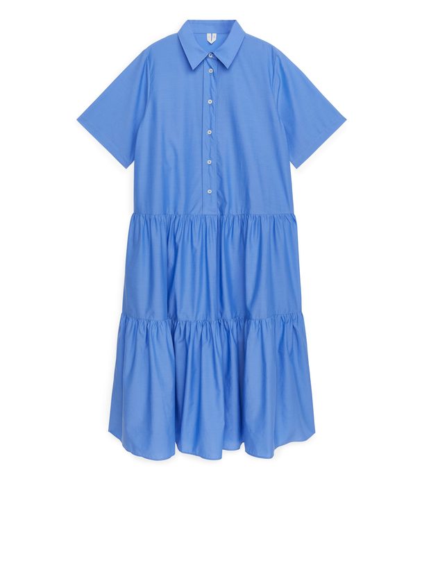 Arket Cotton Lyocell Tier Dress Blue