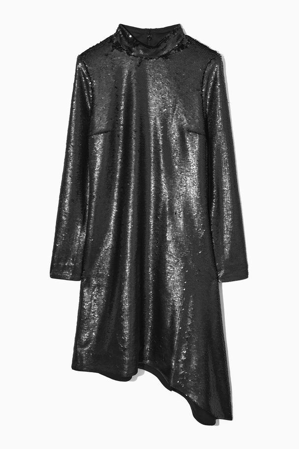COS Asymmetric Sequinned Mini Dress Black