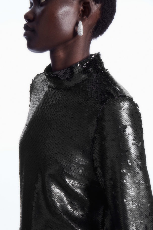 COS Asymmetric Sequinned Mini Dress Black