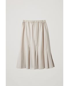 Pleated Cotton-Mix Skirt Beige