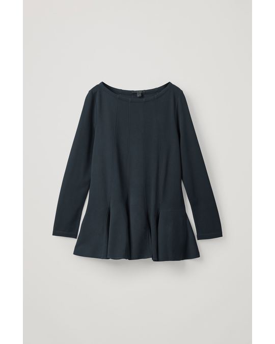 COS Top With Flared Hem Navy