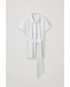 Woven-Jersey Belted Shirt White
