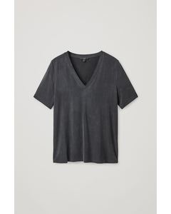 Cupro V-Neck T-Shirt Black