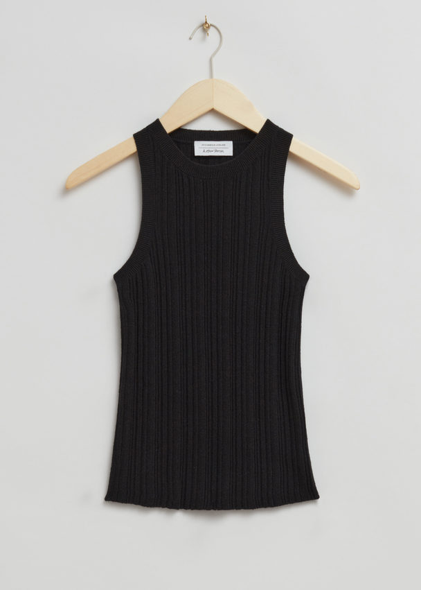 & Other Stories Fitted Ribbed Tank Top Black