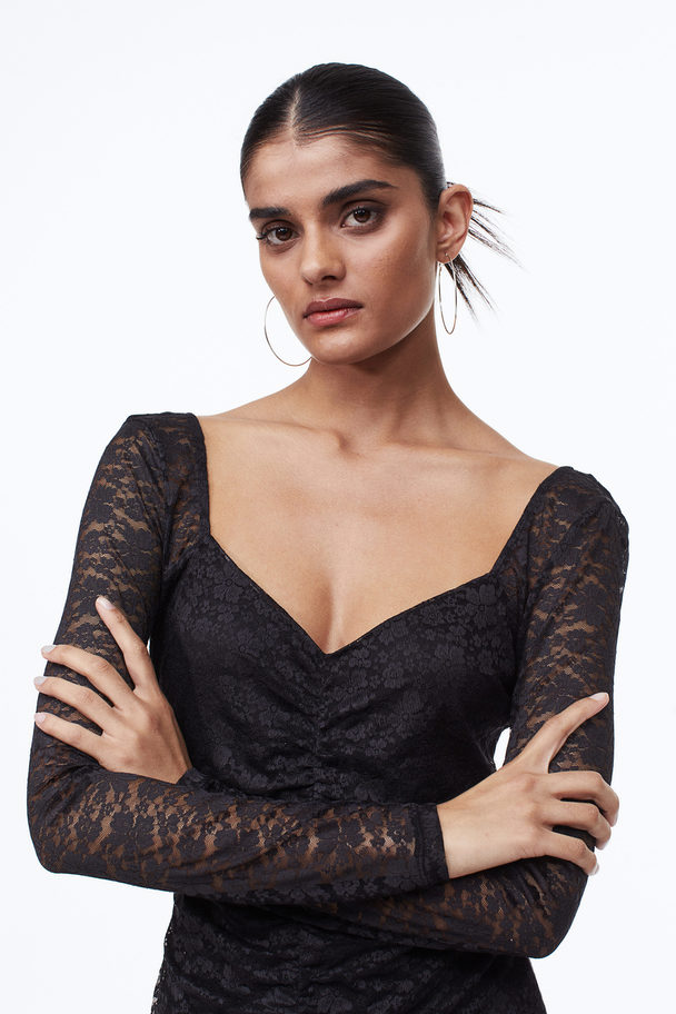 H&M Gathered Lace Dress Black