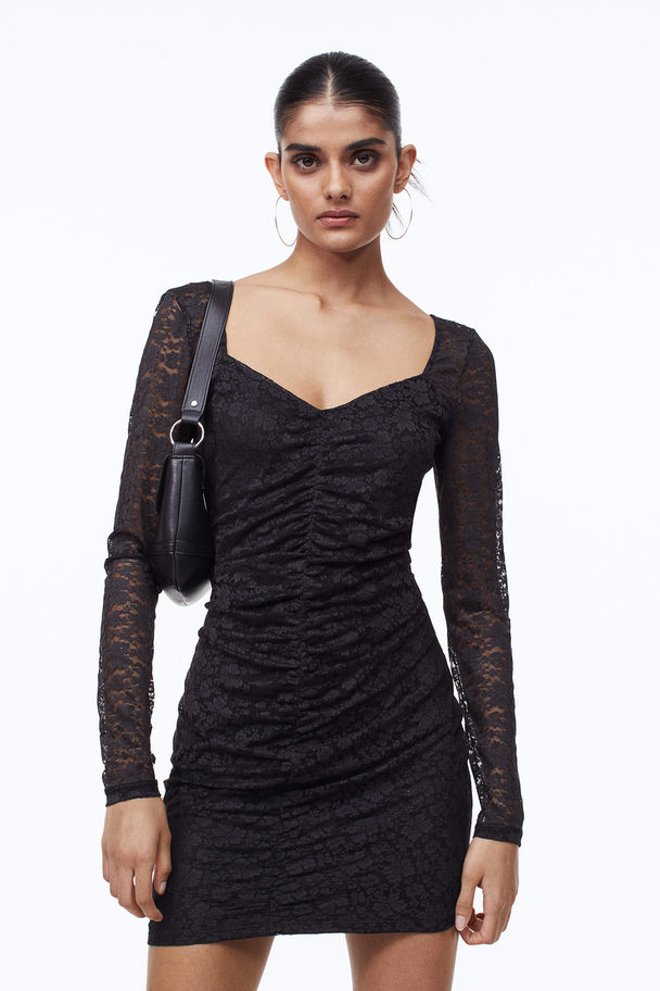 H&M Gathered Lace Dress Black