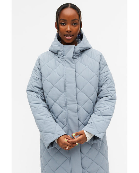 Monki Blue Long Quilted Coat Dusty Light Blue