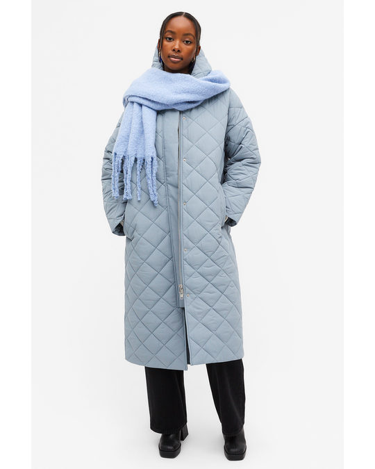 Monki Blue Long Quilted Coat Dusty Light Blue