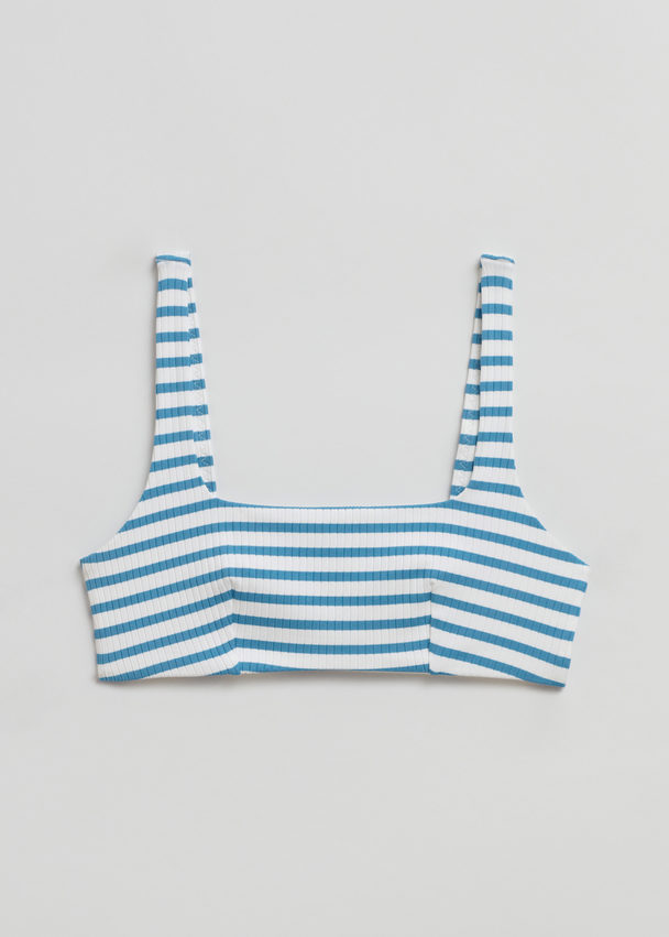 & Other Stories Ribbed Bandeau Bikini Top Dusty Blue/egret