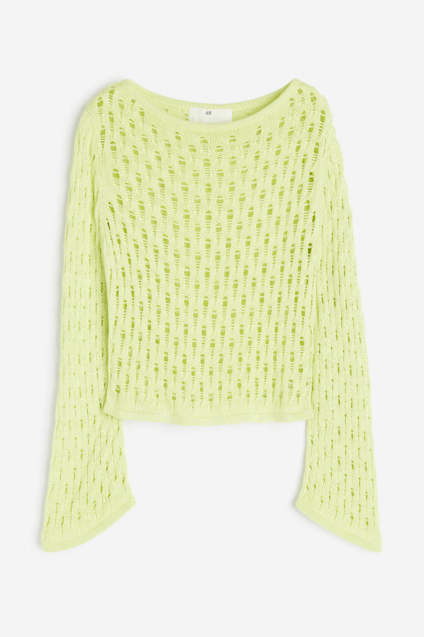 H&M Hole-knit Jumper Light Lime Green