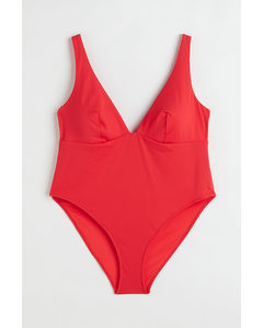 H&m+ High-leg Ribbed Swimsuit Bright Red