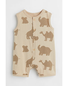 Patterned Cotton Romper Suit Beige/animals