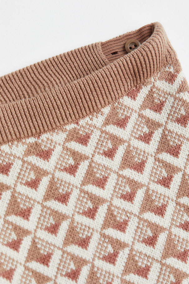 H&M Jacquard-knit Cotton Leggings Dark Beige/patterned