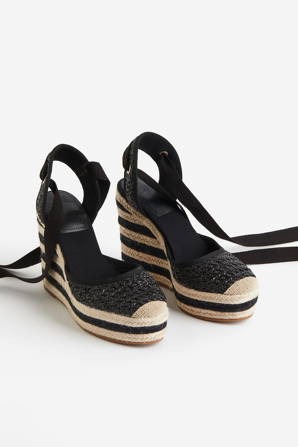 H&M Wedge-heeled Espadrilles Black/striped