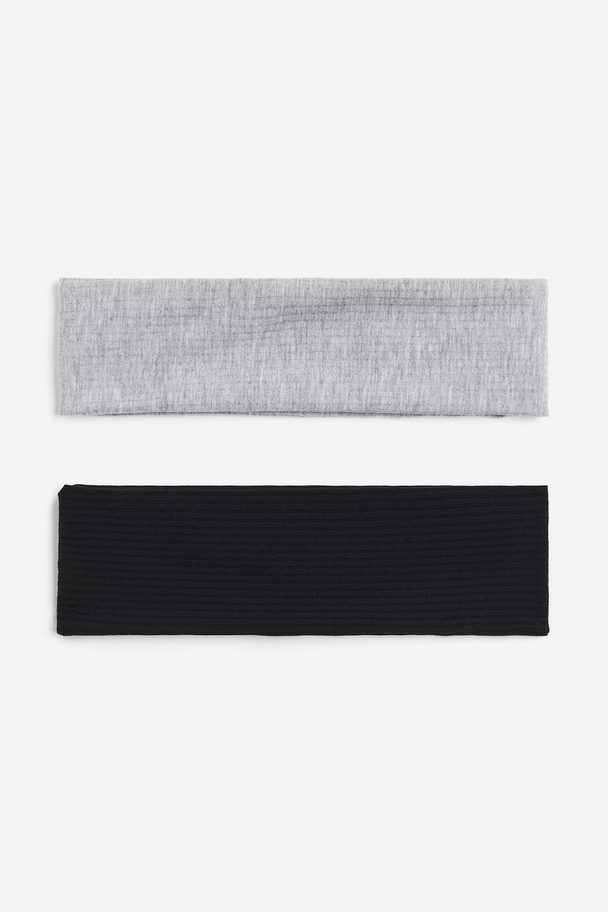 H&M 2-pack Jersey Hairbands Black/light Grey Marl