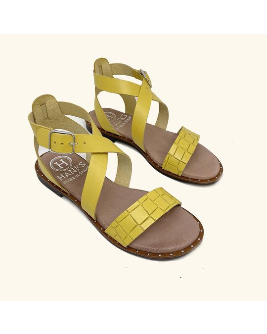 Hanks Miconos Yellow Leather Flat Sandals