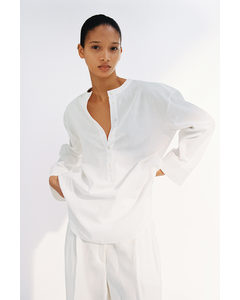 Linen-blend Popover Shirt White