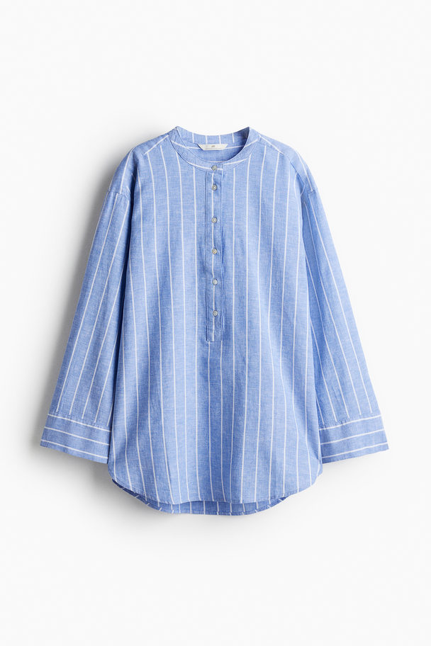 H&M Popover-blouse Van Linnenmix Blauw/gestreept