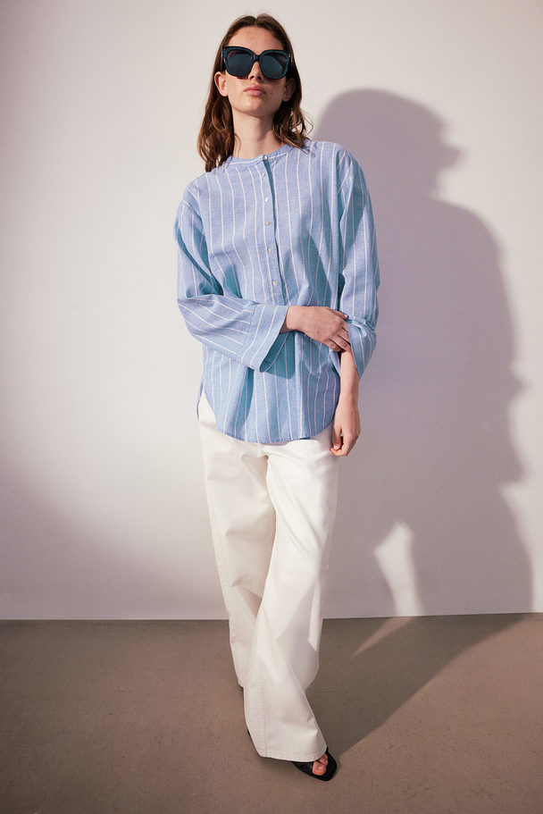 H&M Popover-blouse Van Linnenmix Blauw/gestreept